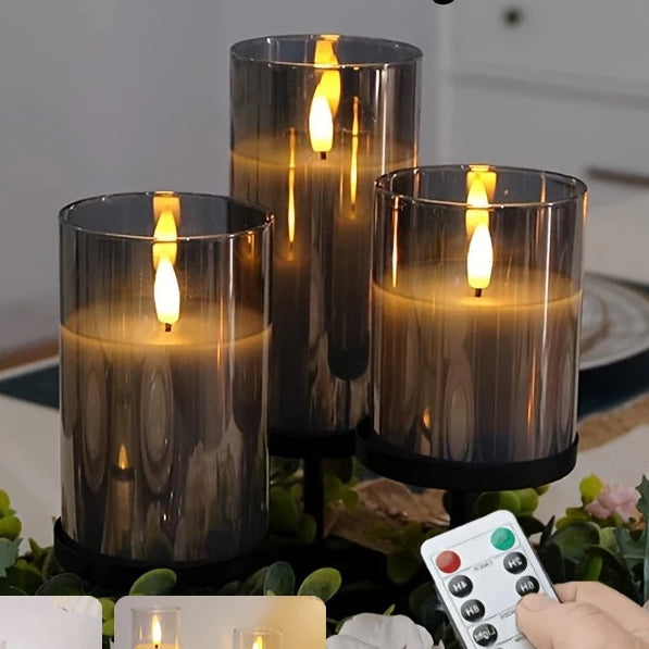 סט שלושה נרות LED ריאליסטיים עם שלט וטיימר