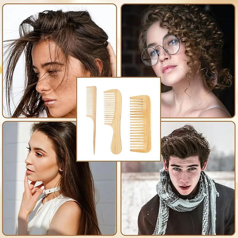 סט 3 מסרקי במבוק טבעיים